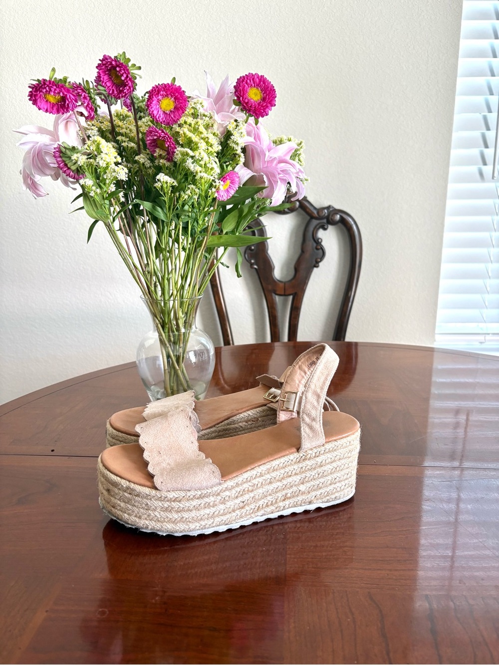 Women’s Cream Espadrille Platform Sandals with Scalloped Strap - Picture 2 of 8